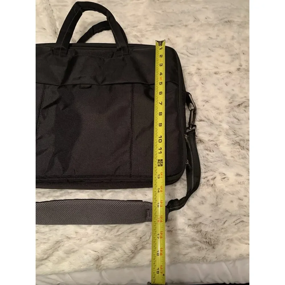Dell Computer 3 Layer Laptop Bag Black Canvas Messenger Briefcase Shoulder Bag